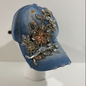 BLING BLING SPRING HAT.. NEW!!..DIAMONDS & DENIM